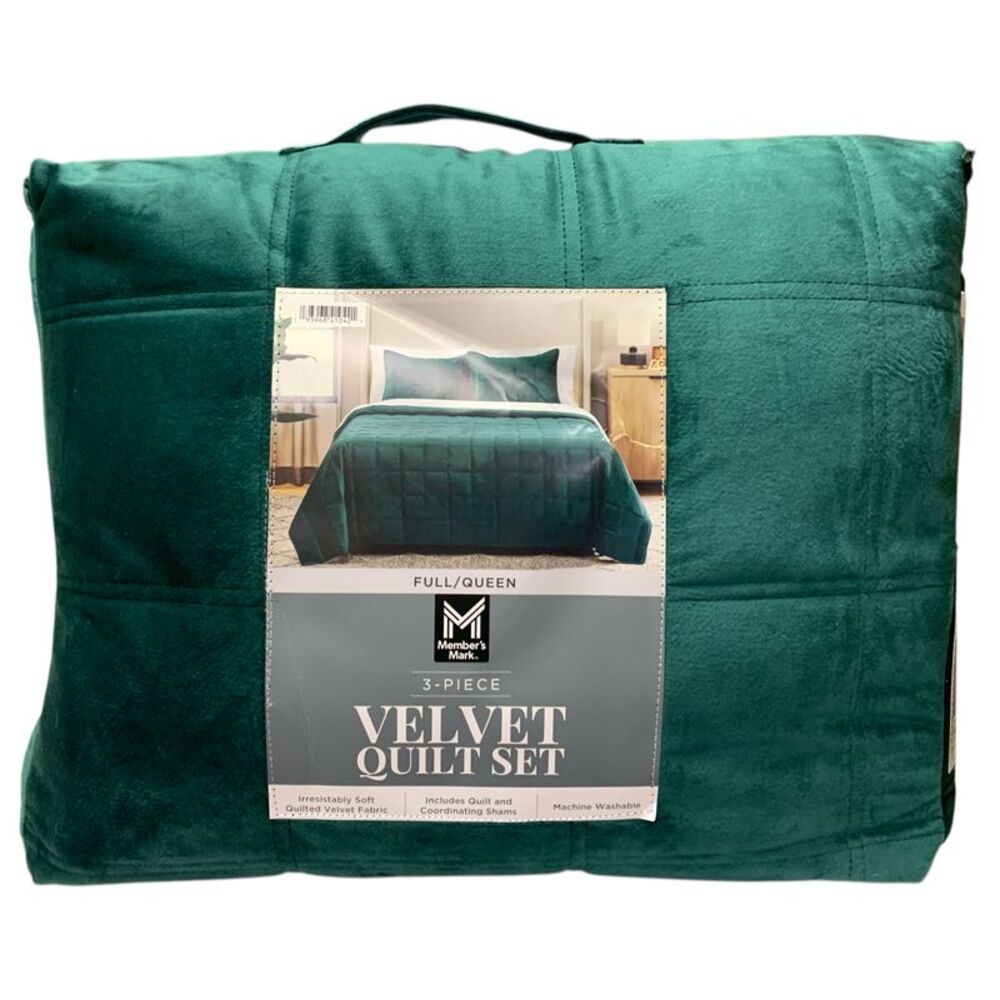 Member's Mark 3 Piece Super Soft Velvet Quilt Set (Full/Queen, Green)